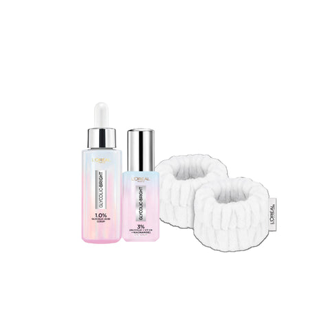 20% OFF L'Oréal Paris Glycolic Bright Instant Glowing Face Serum + Glycolic Eye Serum+ FREE White Wrist Towels