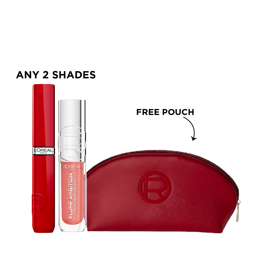 20% L’Oréal Paris Plump Ambition + Laque Resistance Lipstick GET Red Free Pouch