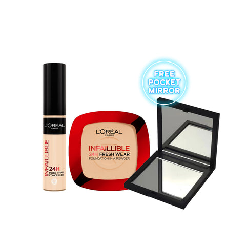 25% OFF l'Oréal Paris  24H FreshWear Foundation in a Powder + Infaillible Full Wear Concealer + FREE Pocket Mirror