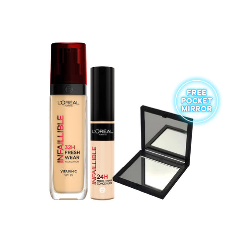 25% OFF L'Oréal Paris - Infallible 24H Fresh Wear Foundation + Infaillible Full Wear Concealer and Get a FREE Black Mirror