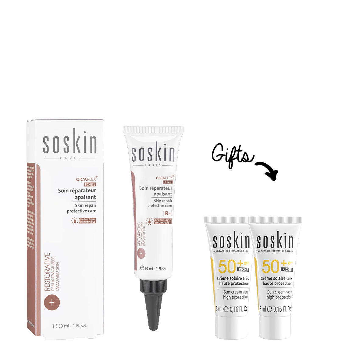 Buy Soskin Cicaplex Skin Repair Protective Care get 2pcs Samples Soskin Cream Sunscreen