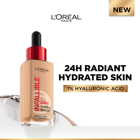 L’Oréal Paris Infallible 24H Tinted Serum with 1% Hyaluronic Acid for Radiant Hydrated Skin, Light to Medium Coverage, 30ml