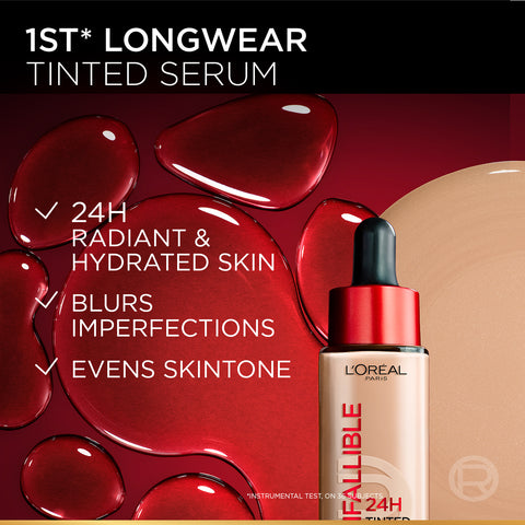 L’Oréal Paris Infallible 24H Tinted Serum with 1% Hyaluronic Acid for Radiant Hydrated Skin, Light to Medium Coverage, 30ml