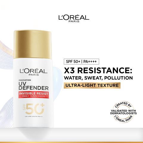 L’Oréal Paris UV Defender Invisible Resist Sunscreen SPF50+, Daily Sunscreen With Long Uva Protection, For All Skin Types 50ml