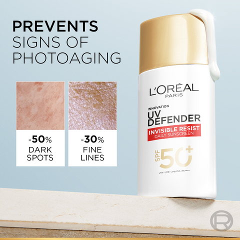 L’Oréal Paris UV Defender Invisible Resist Sunscreen SPF50+, Daily Sunscreen With Long Uva Protection, For All Skin Types 50ml