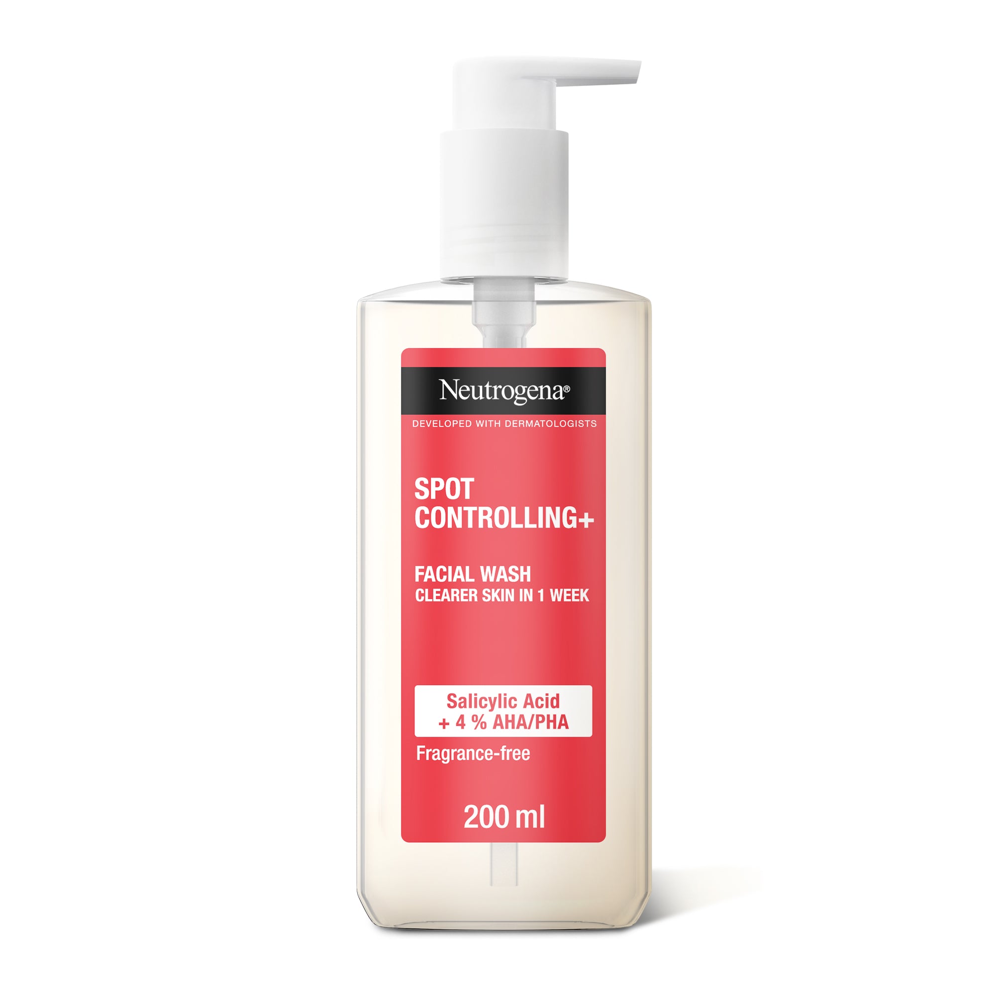 Neutrogena, Spot Controlling+ Facial Wash - Gel Netttoyant, combination of Salicylic acid - a purifying agent and glycolic acid, Clearer Skin In 1 Week, 200ml