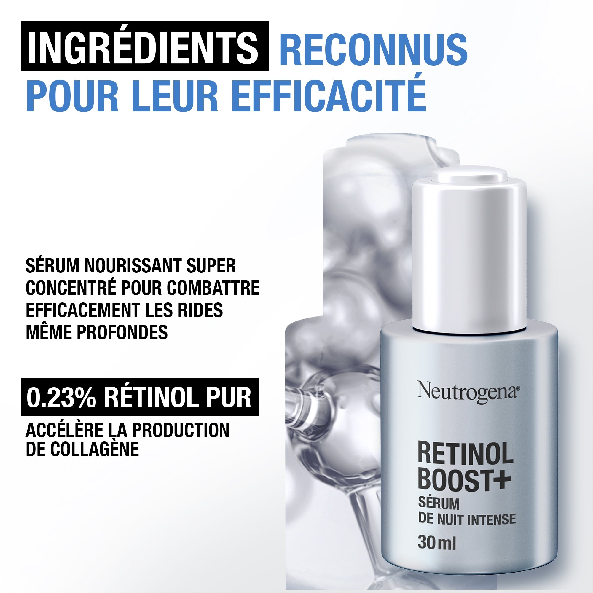 Neutrogena | Sérum de Nuit Intense Anti-Âge Retinol Boost+ (flacon de 30 ml avec pipette) – Sérum anti-âge nourrissant au rétinol – Soin du visage pour aider à réduire l'apparence des rides même profondes