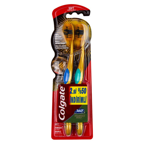 Colgate 360 Charcoal Gold Black Soft Toothbrush Multipack - 2pk