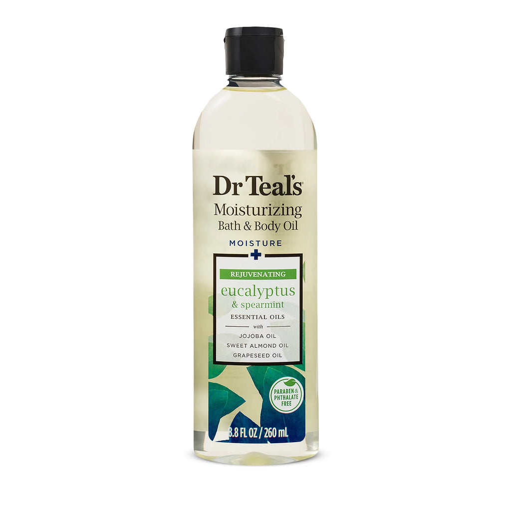 Dr Teal's Bath & Body Oil, Moisture And Rejuvenating Eucalyptus & Spearmint Essential Oils, 8.8 oz