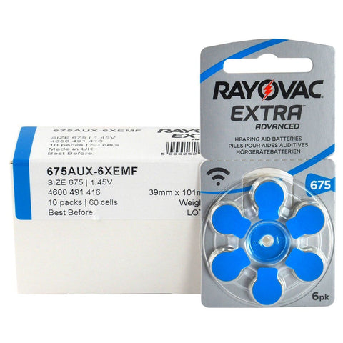 Rayovac Extra Advanced - Hearing Aid Batteries - Box of 10 Blisters, 60 Batteries - Size 675