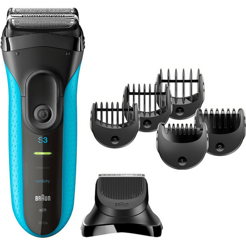 Series 3 Shave&Style 3010BT Wet & Dry shaver with trimmer head and 5 combs, blue.