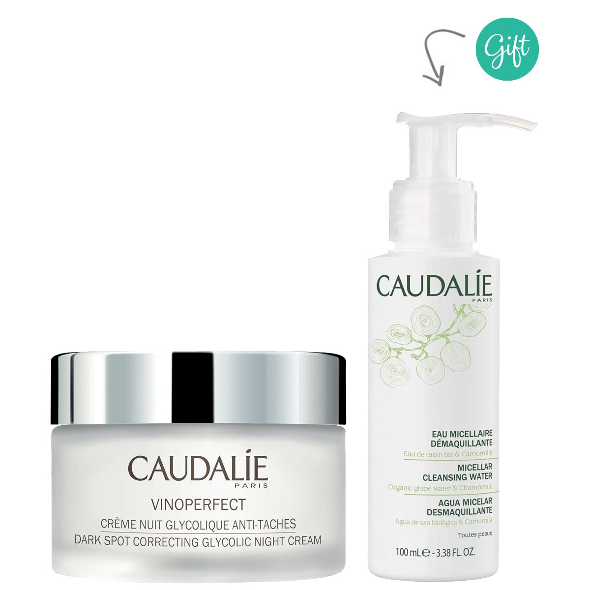 Vinoperfect Glycolic Night Cream-50ML + Micellar Water 100ml gift