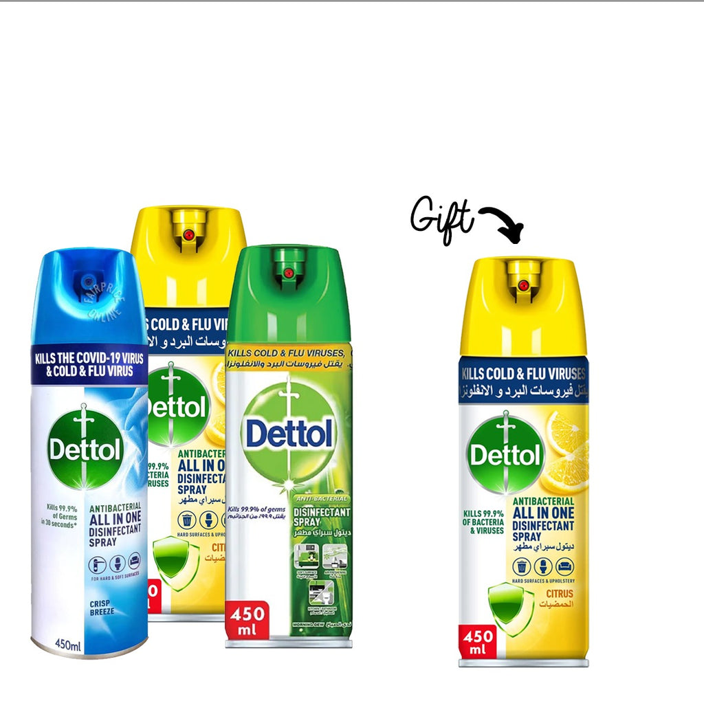 Buy 3 Dettol Sprays 450mL And Get 1 Dettol Spray Free