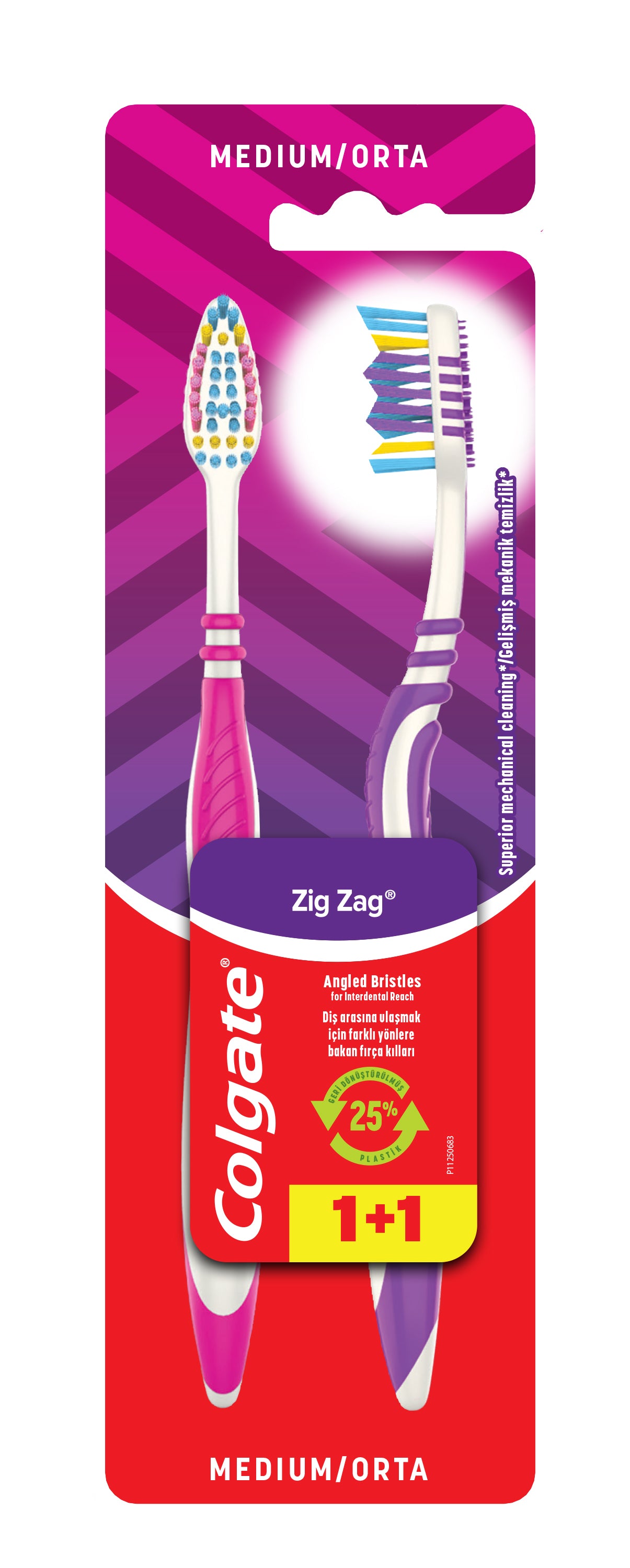 Colgate Zigzag Flexible and Tongue Cleaner Medium Toothbrush+1 FREE