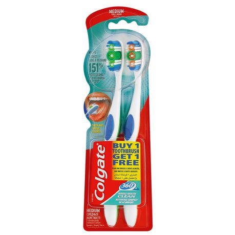 Colgate 360 Whole Mouth Clean Medium, Value Pack Toothbrush-2pk