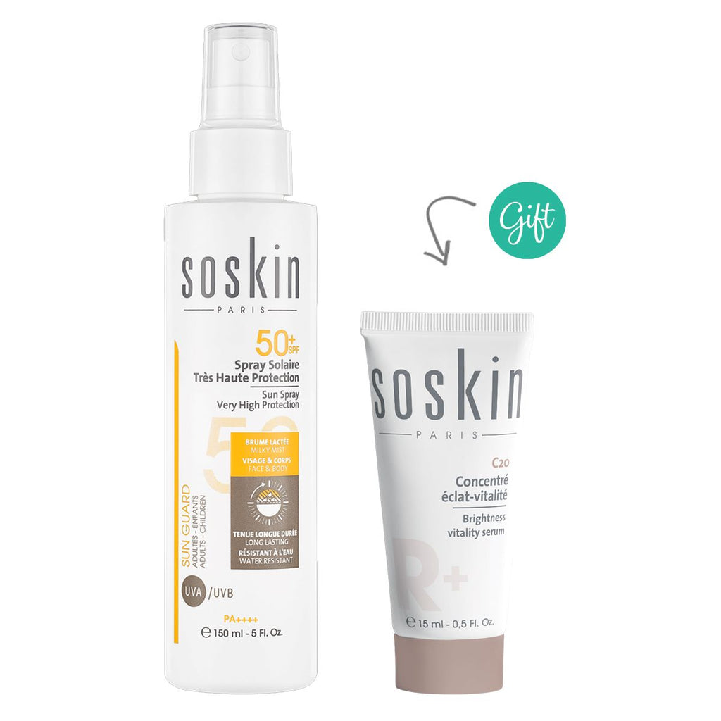 Soskin Sun Spray Very High Protection SPF50+ + Brightness vitality serum 15 ml(Gift)