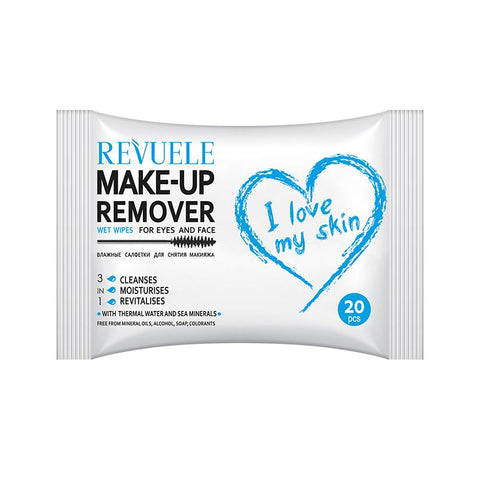 Revuele Wet Wipes Make-up Remover I Love My Skin for Eyes and Face With Thermal Water and Sea Minerals, x20